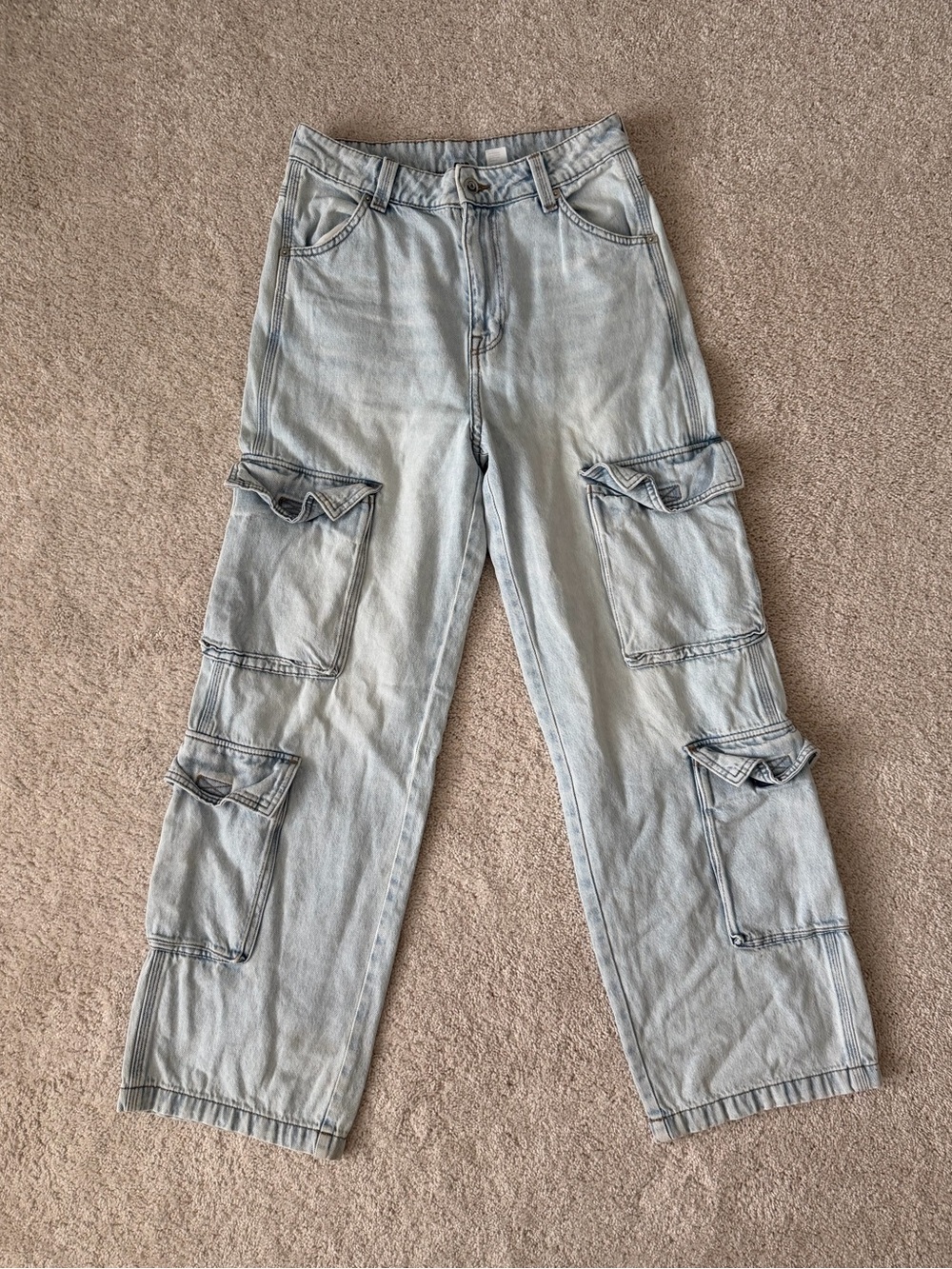 H&M Light Wash Blue Denim Cargo Jeans